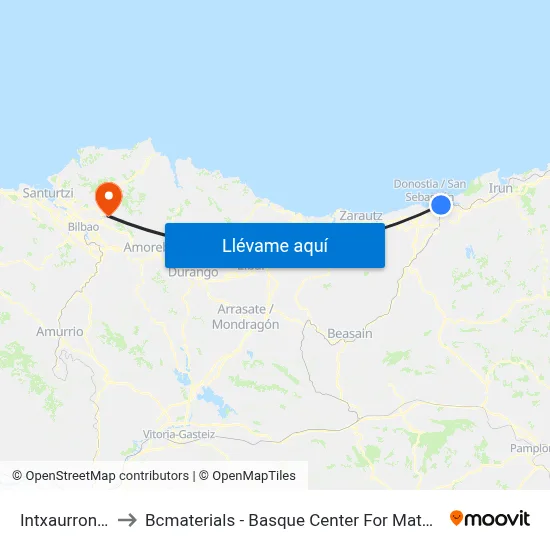 Intxaurrondo to Bcmaterials - Basque Center For Materials map