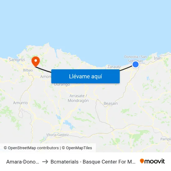 Amara-Donostia to Bcmaterials - Basque Center For Materials map