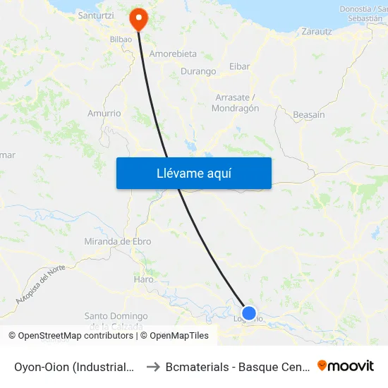 Oyon-Oion (Industrialdea / Polígono) to Bcmaterials - Basque Center For Materials map