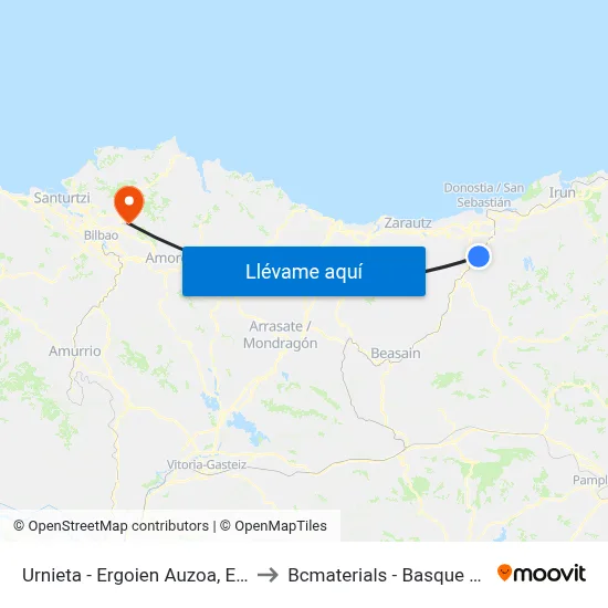 Urnieta - Ergoien Auzoa, Erratzu Industrialgunea to Bcmaterials - Basque Center For Materials map
