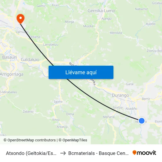 Atxondo (Geltokia/Estación) (2850) to Bcmaterials - Basque Center For Materials map