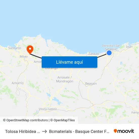 Tolosa Hiribidea - Lorea to Bcmaterials - Basque Center For Materials map