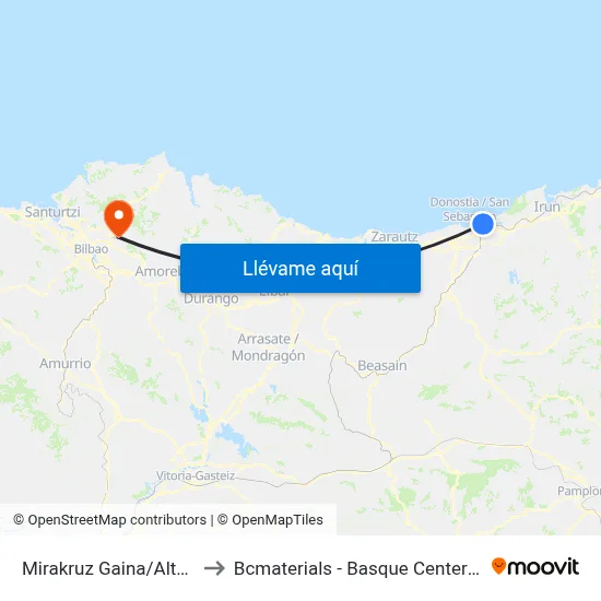 Mirakruz Gaina/Alto Miracruz to Bcmaterials - Basque Center For Materials map