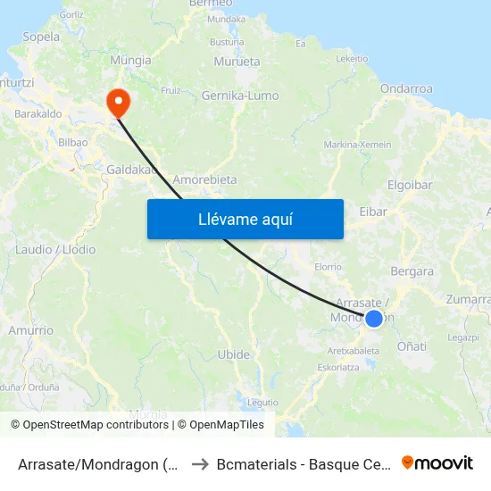 Arrasate/Mondragon (Eroski Musakola) to Bcmaterials - Basque Center For Materials map