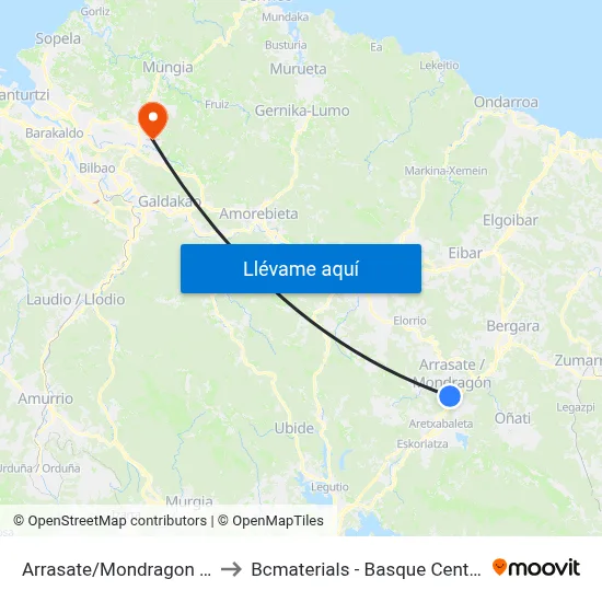 Arrasate/Mondragon (San Andres) to Bcmaterials - Basque Center For Materials map