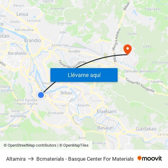 Altamira to Bcmaterials - Basque Center For Materials map