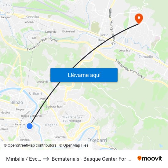 Miribilla / Escuela to Bcmaterials - Basque Center For Materials map