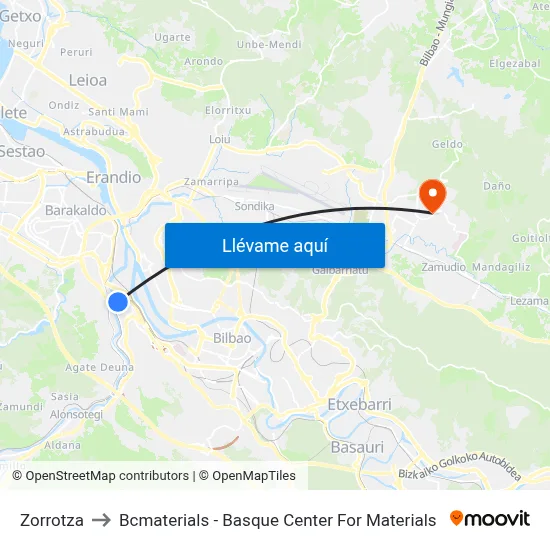 Zorrotza to Bcmaterials - Basque Center For Materials map