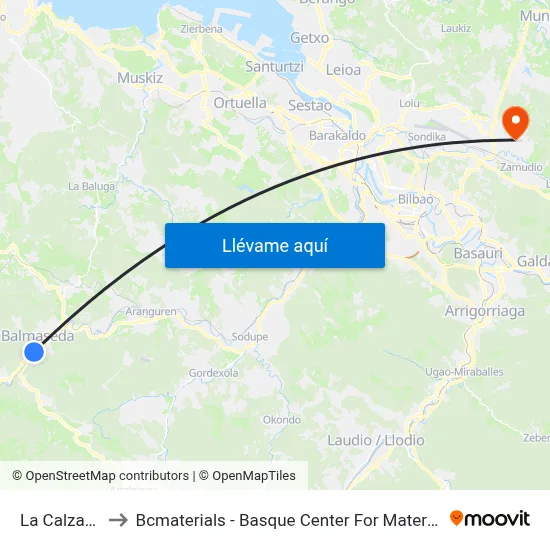 La Calzada to Bcmaterials - Basque Center For Materials map