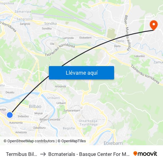 Termibus Bilbao to Bcmaterials - Basque Center For Materials map