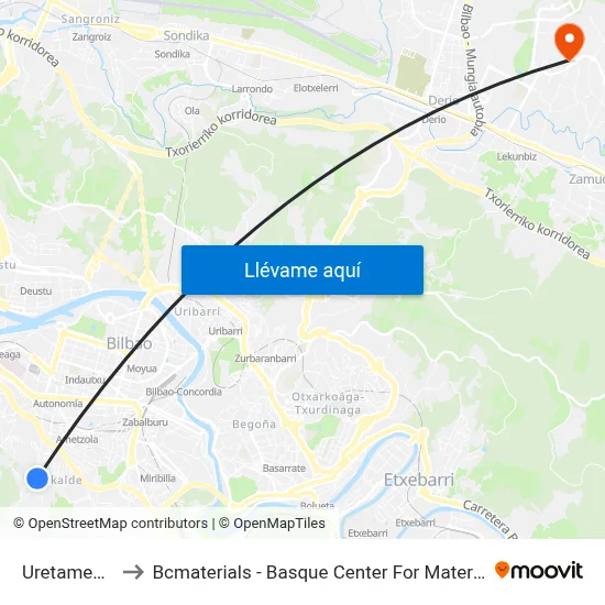 Uretamendi to Bcmaterials - Basque Center For Materials map