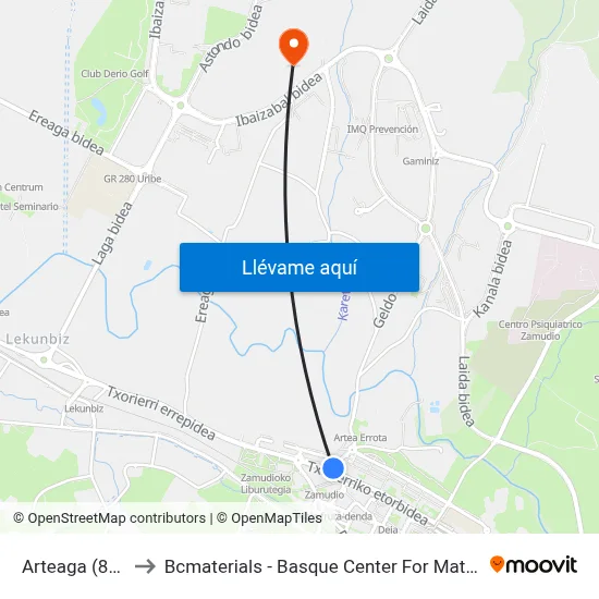 Arteaga (874) to Bcmaterials - Basque Center For Materials map