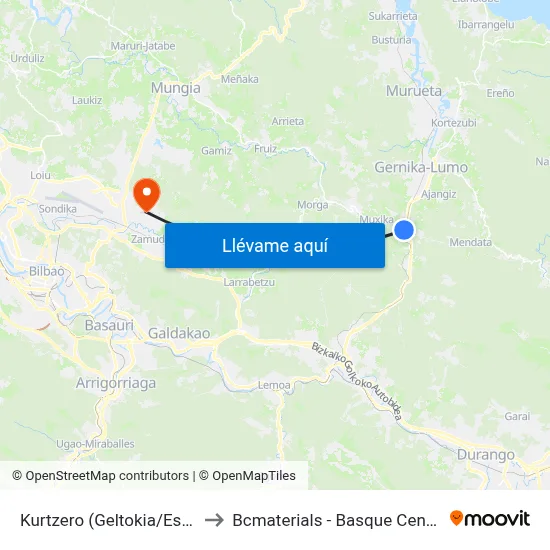 Kurtzero (Geltokia/Estación) (1847) to Bcmaterials - Basque Center For Materials map