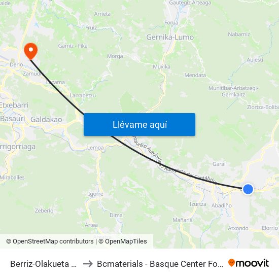 Berriz-Olakueta (2711) to Bcmaterials - Basque Center For Materials map