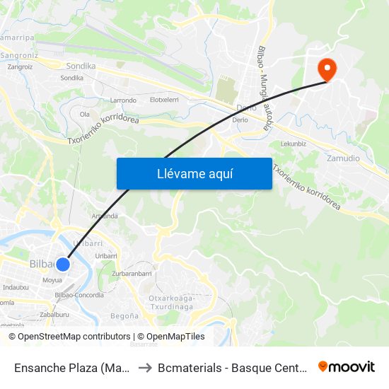 Ensanche Plaza (Mapfre) (3945) to Bcmaterials - Basque Center For Materials map