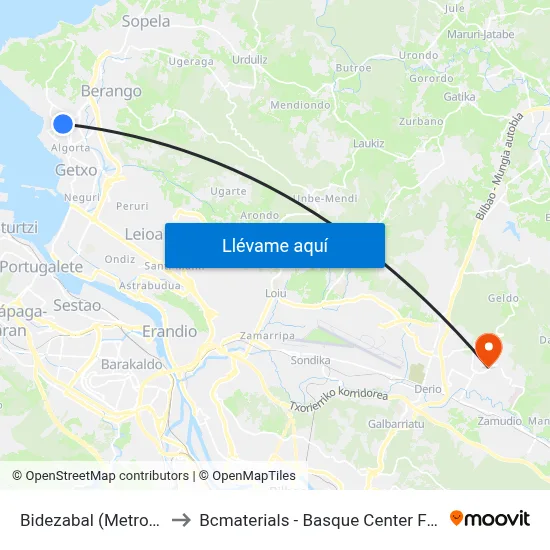 Bidezabal (Metro) (4254) to Bcmaterials - Basque Center For Materials map