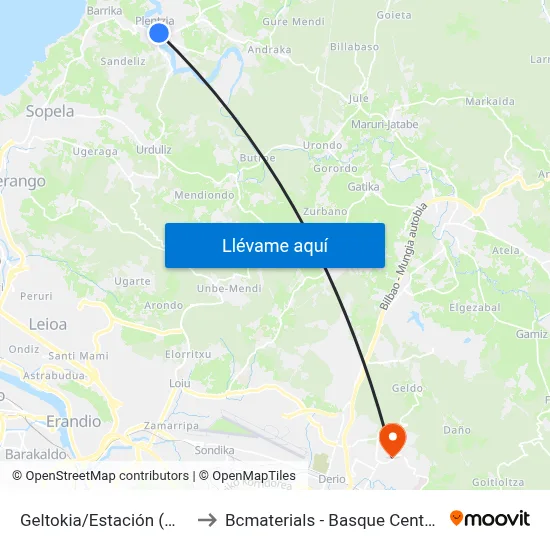 Geltokia/Estación (Metro) (4331) to Bcmaterials - Basque Center For Materials map