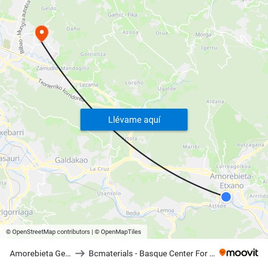 Amorebieta Geltokia to Bcmaterials - Basque Center For Materials map