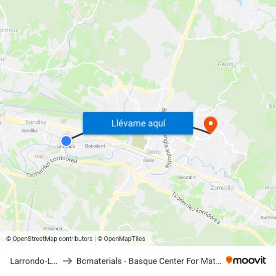 Larrondo-Loiu to Bcmaterials - Basque Center For Materials map