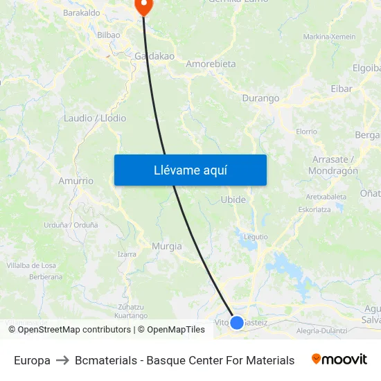Europa to Bcmaterials - Basque Center For Materials map