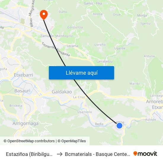 Estaziñoa (Biribilgunea) (2643) to Bcmaterials - Basque Center For Materials map