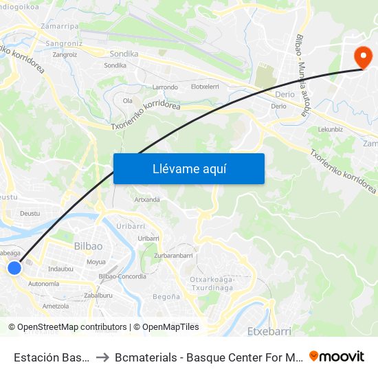 Estación Basurto to Bcmaterials - Basque Center For Materials map
