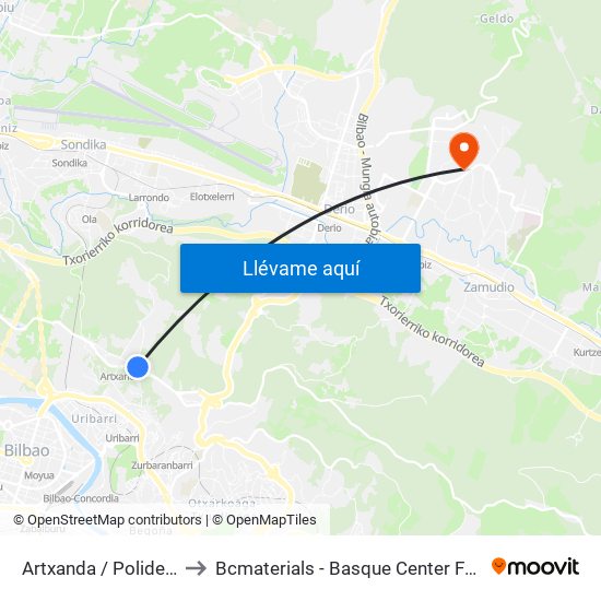 Artxanda / Polideportivo to Bcmaterials - Basque Center For Materials map