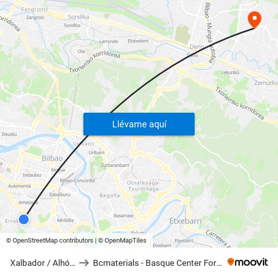 Xalbador / Alhóndiga to Bcmaterials - Basque Center For Materials map