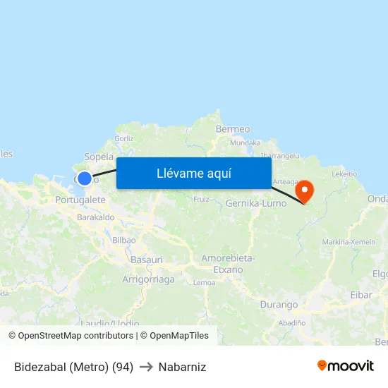 Bidezabal (Metro) (94) to Nabarniz map