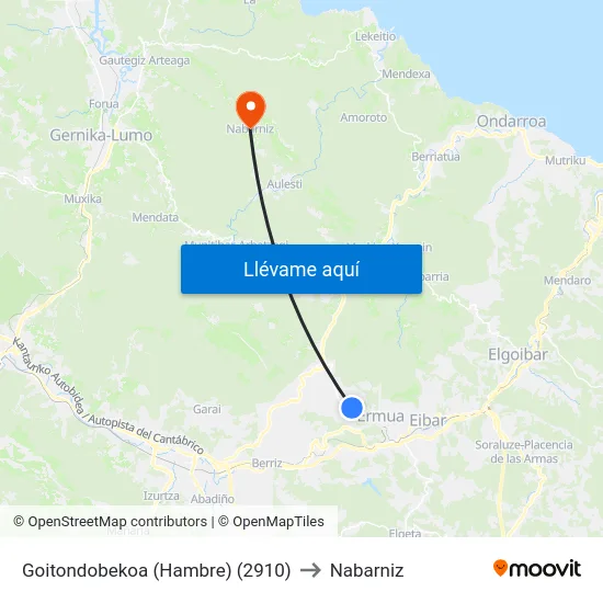 Goitondobekoa (Hambre) (2910) to Nabarniz map