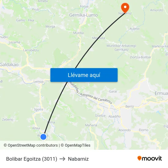 Bolibar Egoitza (3011) to Nabarniz map