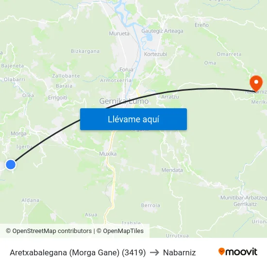 Aretxabalegana (Morga Gane) (3419) to Nabarniz map