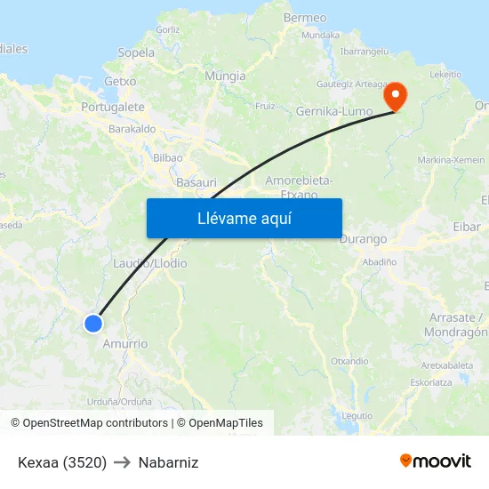 Kexaa (3520) to Nabarniz map