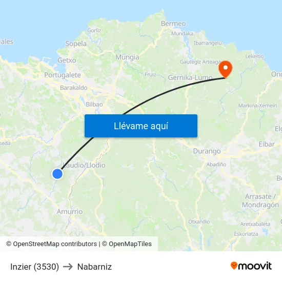 Inzier (3530) to Nabarniz map