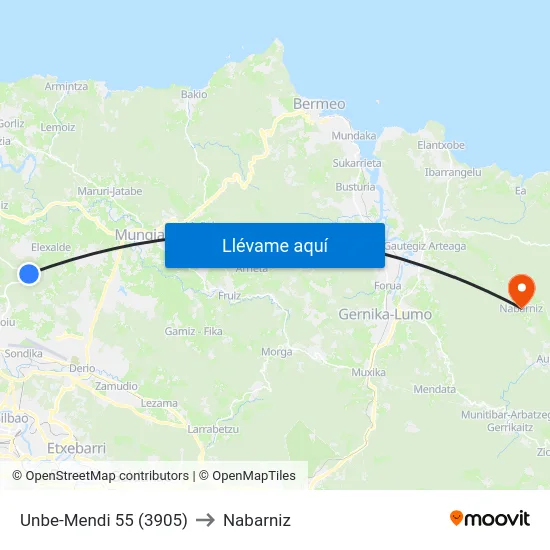 Unbe-Mendi 55 (3905) to Nabarniz map