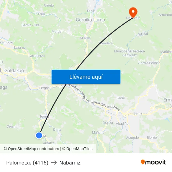 Palometxe (4116) to Nabarniz map