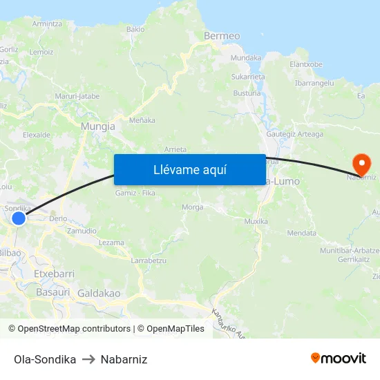 Ola-Sondika to Nabarniz map