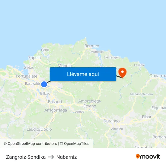 Zangroiz-Sondika to Nabarniz map