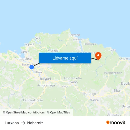 Lutxana to Nabarniz map