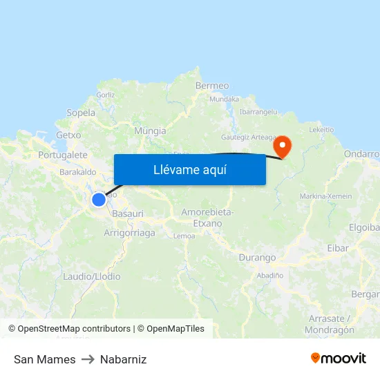 San Mames to Nabarniz map