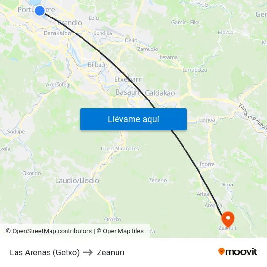 Las Arenas (Getxo) to Zeanuri map