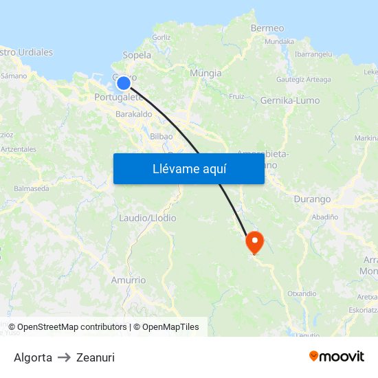 Algorta to Zeanuri map