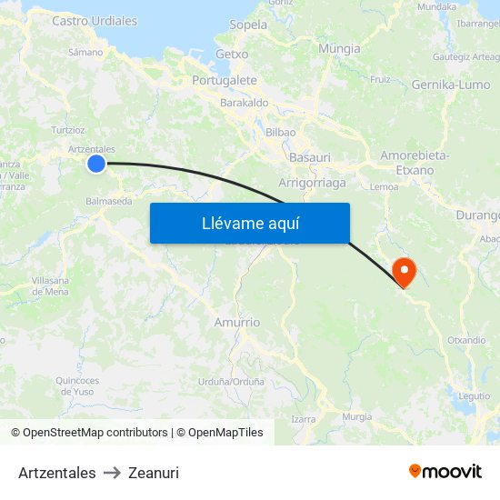 Artzentales to Zeanuri map