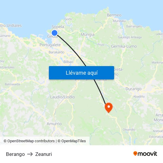 Berango to Zeanuri map