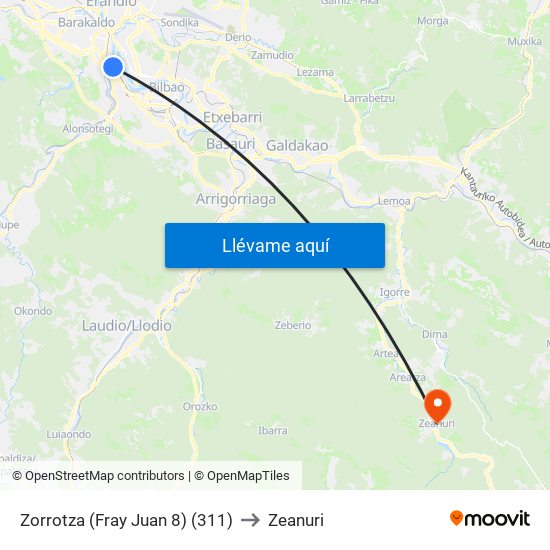 Zorrotza (Fray Juan 8) (311) to Zeanuri map