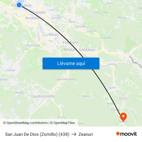 San Juan De Dios (Zomillo) (438) to Zeanuri map