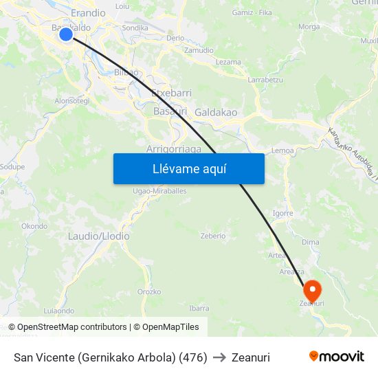 San Vicente (Gernikako Arbola) (476) to Zeanuri map