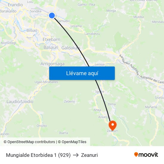 Mungialde Etorbidea 1 (929) to Zeanuri map