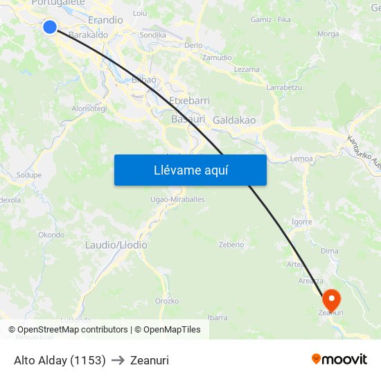 Alto Alday (1153) to Zeanuri map