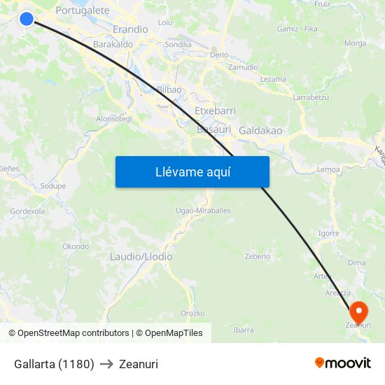 Gallarta (1180) to Zeanuri map